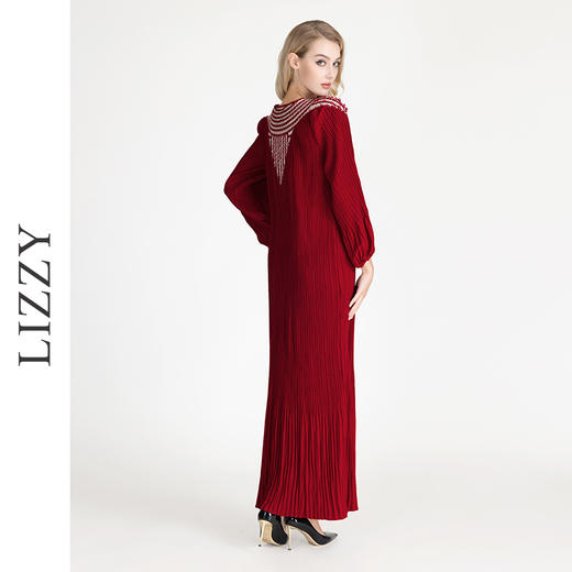 LIZZY早秋优雅长袍高贵宽松钉珠宴会派对礼服连衣裙8095 商品图3