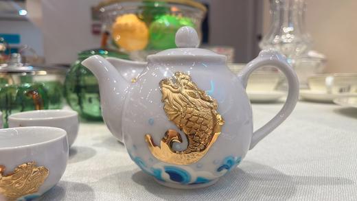 【样品清仓3折，样品仅1套】乾唐轩鱼跃龙门描金茶组（雪花白）（无原包装，介意慎拍） 商品图6