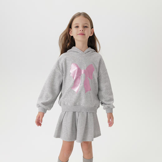 马克珍妮女童甜酷连帽卫衣儿童蝴蝶结印花上衣2025春季新款250153 商品图1