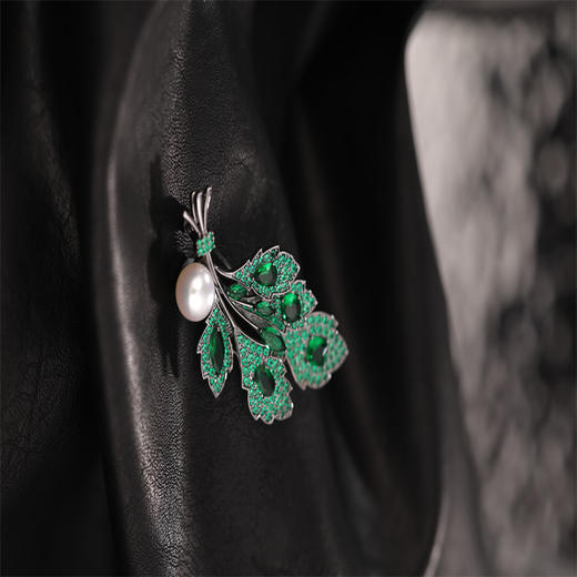 阮仕绿叶系列  合金 淡水珍珠胸针 9-9.5mm 扁圆 BHG0052901LYD 商品图2