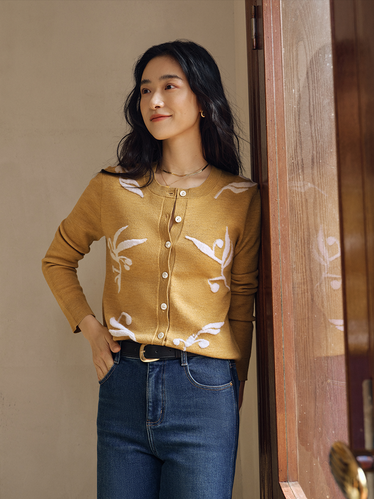  春日绮梦美丽诺羊毛铃兰花毛织开衫FCF1WSC060