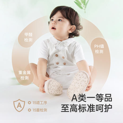 【商场同款】英氏婴儿衣服夏季透气纯棉男宝连体衣短袖假两件西服 商品图3