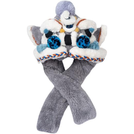 【1.21-2.6停发】芽小七原创国潮灰色醒狮冬季保暖帽子龙年醒狮帽儿童北方防风防冻 商品图4