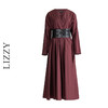LIZZY早秋复古宫廷风安哥拉红V领大摆长袖连衣裙配腰带 商品缩略图4