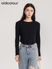oldcolour春季新款纯色圆领简约休闲百搭短款长袖T恤女Q110203A1 商品缩略图0