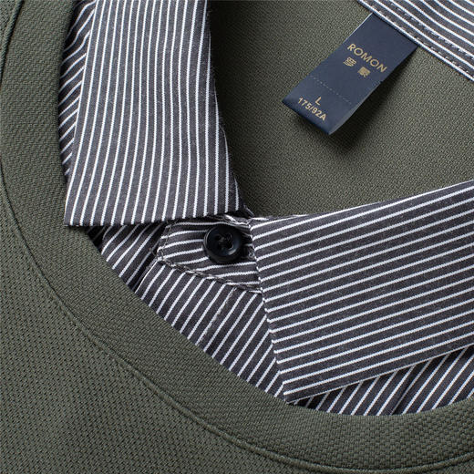 【肌理提花】罗蒙男士经典假两件衬衫领百搭时尚舒适休闲针织衫男条纹衬衫 商品图9