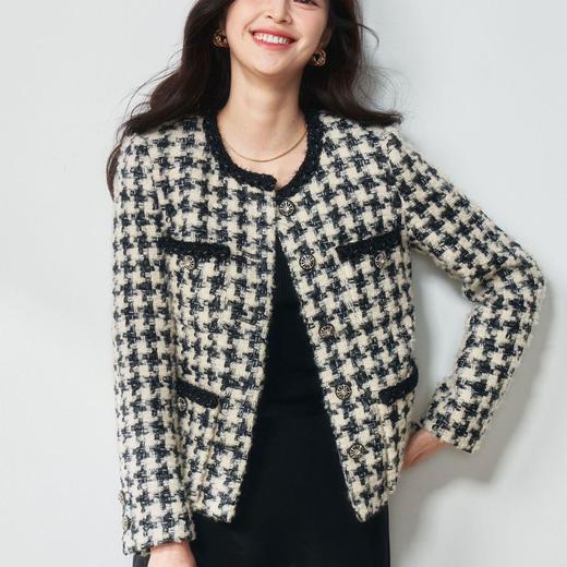 【高货sh】全新升级【铂金会员441/天猫599/差价158】(33515) 洛诗春季法式轻奢重磅绵羊毛编织千鸟格粗花呢小香风外套 商品图1