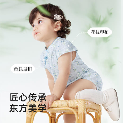 英氏婴儿衣服夏季透气轻薄女童碎花连体衣新中式包屁衣2025新款 商品图2