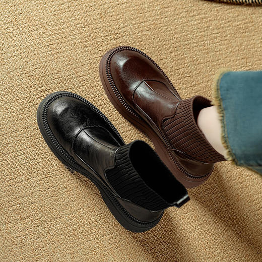 【预售5天】巨好穿~法式瘦瘦靴加绒切尔西短靴，弹力袜靴粗跟马丁靴NJMK&K1196 商品图1