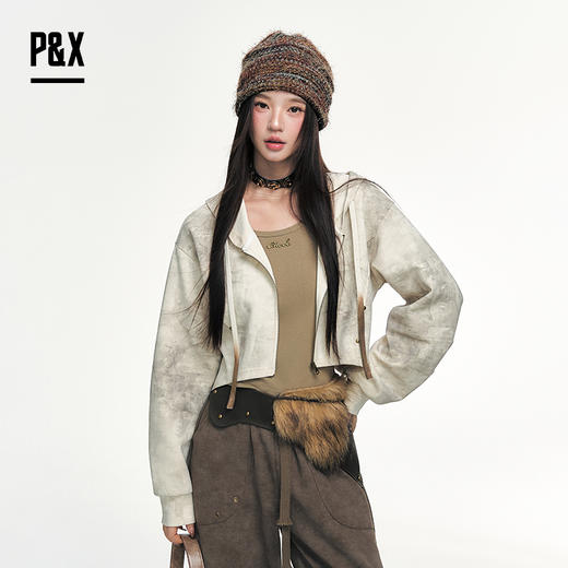 P&X设计师女装新款复古风两件套短款上衣宽松外套825115102 杏/绿 商品图0