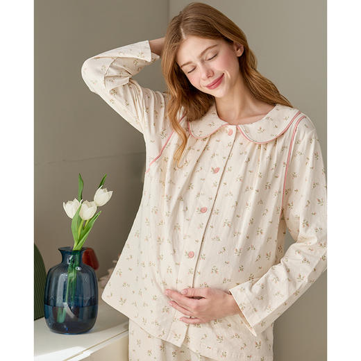 芬腾月子服女睡衣春秋季棉质长袖孕妇套装产后哺乳喂奶产妇家居服 商品图3