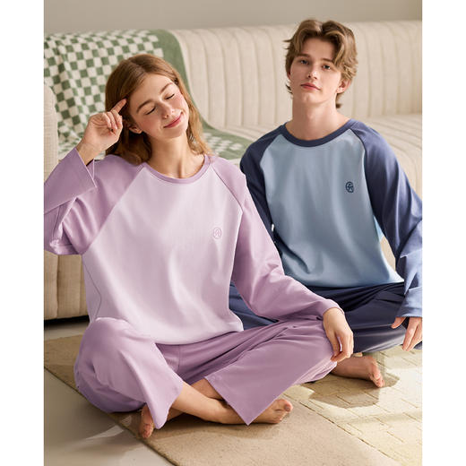 春秋季纯棉长袖套装宽松休闲加大码全棉家居服 A-5196  芬腾 商品图0