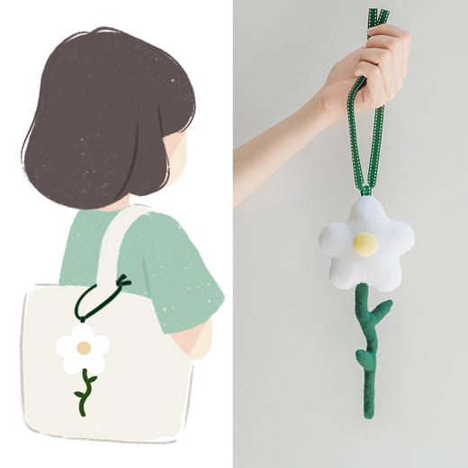 芽小七原创白蔷薇花手工缝制书包背包挂件挂饰可爱公仔钥匙扣玩偶 商品图0