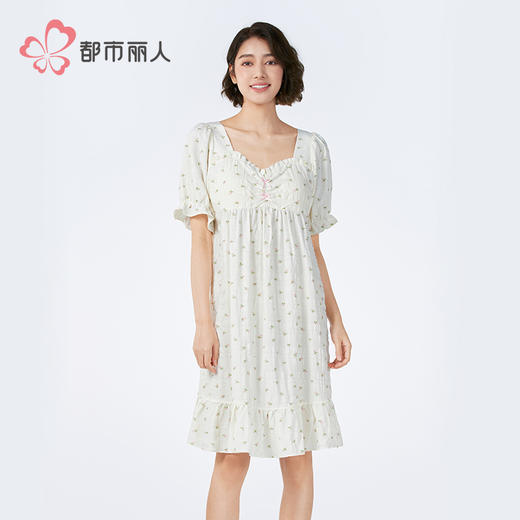 都市丽人女士软绵绵短袖套装薄梭织皱布提条生活家居短袖类LHH6E7 商品图1