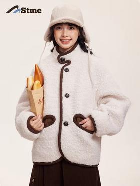 早乙女惠子saotome/STMWT244360/夹棉弧形门襟羊羔外套