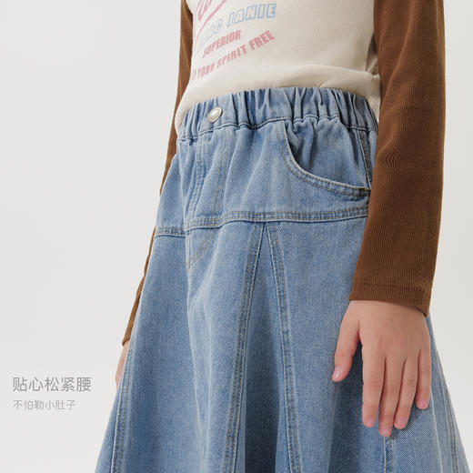 马克珍妮女童甜酷牛仔半身裙儿童百搭荷叶裙2025年春装新款250135 商品图4
