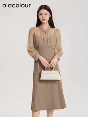 oldcolour春季新品时尚通勤气质显瘦长袖连衣裙女Q131014A1