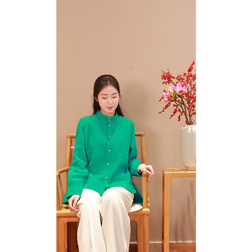 【抖音专属】春归•新中式衬衣（24810183孔雀绿结缘款） 商品图3