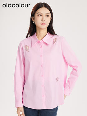 oldcolour春季新款粉色气质休闲百搭宽松显瘦长袖衬衫女Q120105A1