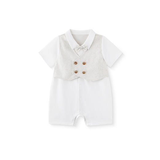 【商场同款】英氏婴儿衣服夏季透气纯棉男宝连体衣短袖假两件西服 商品图4