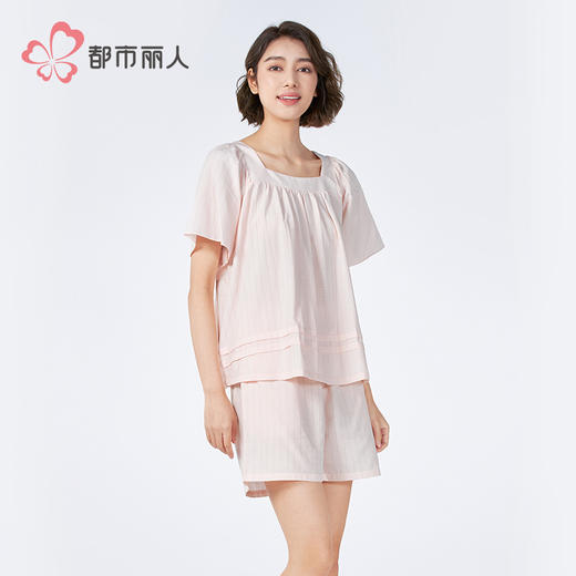 都市丽人女士梭织棉短袖套装薄梭织提花生活家居短袖类LHH2F6 商品图2