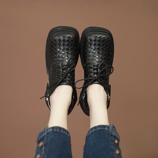 【预售5天】厚底酒红编织乐福鞋，英伦小皮鞋复古方头女单鞋子ZMXY&ZM5128-1 商品图2