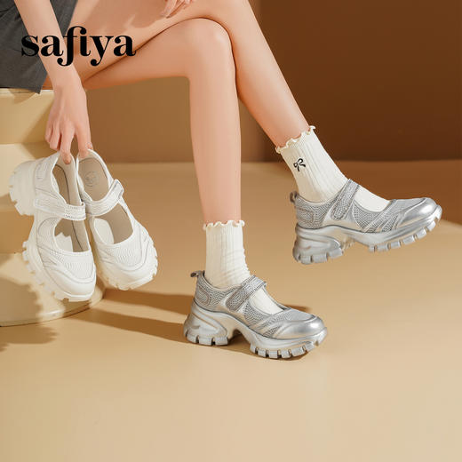 Safiya/索菲娅2025增高休闲烫钻一字带松糕厚底玛丽珍鞋SFD1111191 商品图1
