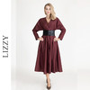 LIZZY早秋复古宫廷风安哥拉红V领大摆长袖连衣裙配腰带 商品缩略图2