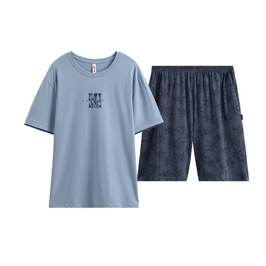 芬腾芬腾睡衣男夏季纯棉短袖套头圆领外穿男款简约舒适家居服套装 商品图1