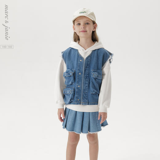 马克珍妮男女童多功能口袋牛仔马甲儿童上衣2025年春装新款250066 商品图0