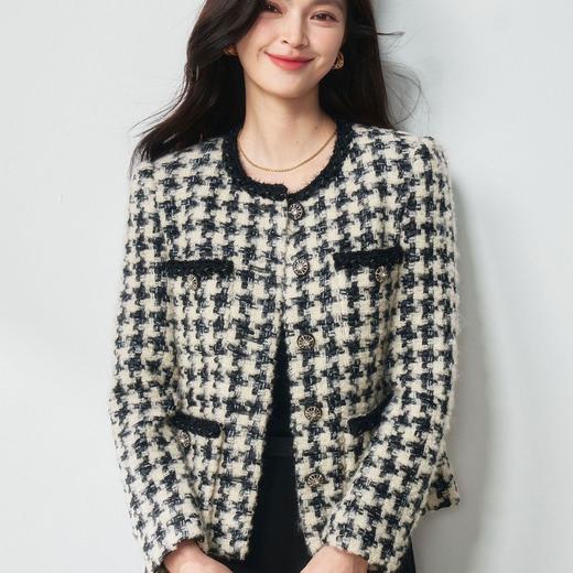 【高货sh】全新升级【铂金会员441/天猫599/差价158】(33515) 洛诗春季法式轻奢重磅绵羊毛编织千鸟格粗花呢小香风外套 商品图2