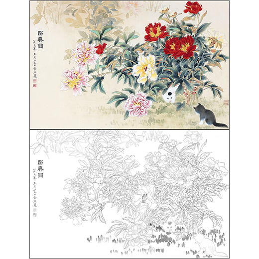 俞致贞花鸟猫工笔画白描底稿《留春图》临摹勾线高清打印稿ZZ47 商品图0