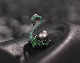 阮仕天鹅系列  合金大溪地黑珍珠胸针 11-12mm  米型   BHG14608TED