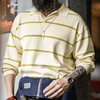 工装优选美式休闲条纹针织polo衫撞色翻领半开襟宽松长袖T恤男春 商品缩略图4
