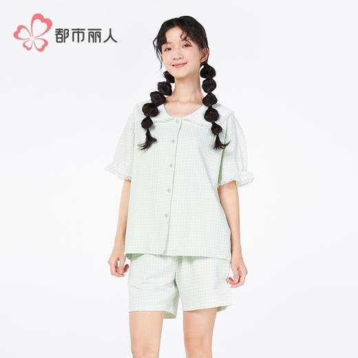 都市丽人女士正价棉质短袖套装薄针织提花生活家居短袖类LHH1C5 商品图4