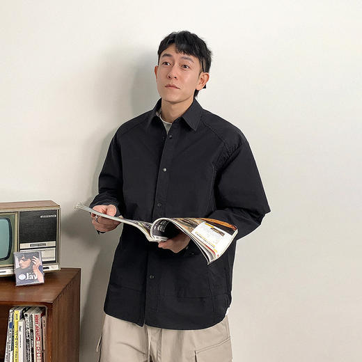 徐太浪假两件纯色长袖衬衫男2025新款春季大码男装休闲风衬衣外套 商品图1