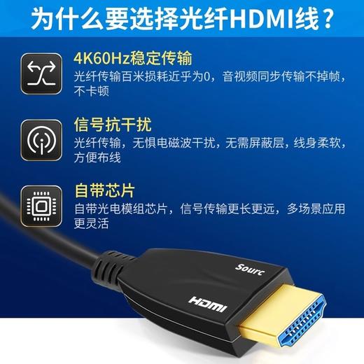 热销【真✦工程级布线款】无损传输✦2.0版光纤HDMI线4K*60hz 2K144Hz信号抗强电干扰耐磨抗拉防鼠咬LED液晶大屏拼接矩阵投影笔记本电脑电视显示器机顶盒会议摄像头 商品图1