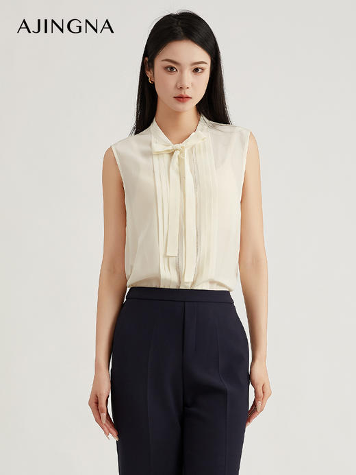 【商场同款】阿菁娜桑蚕丝简约气质飘带衬衫背心A30X201008 商品图0