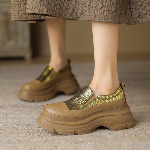 【预售5天】厚底牛皮拼接羊皮单鞋，显瘦松糕鞋深口粗跟乐福增高女鞋TYMXY&A901 商品图0