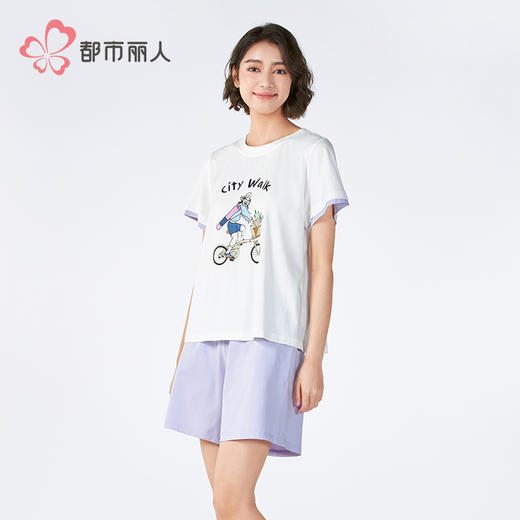 都市丽人女士无尘棉短袖套装薄凉感无尘棉亲情蜜语短袖类LHH9A3 商品图2