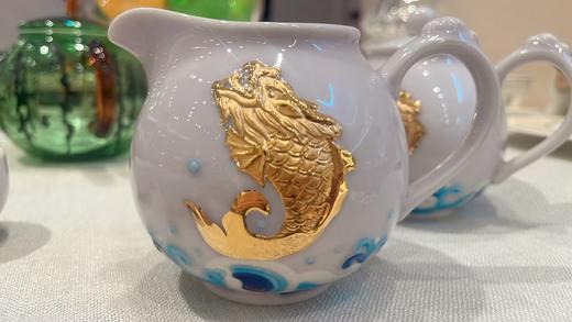 【样品清仓3折，样品仅1套】乾唐轩鱼跃龙门描金茶组（雪花白）（无原包装，介意慎拍） 商品图7