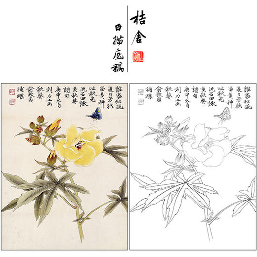 俞致贞花鸟工笔画白描底稿《花蝶图》临摹勾线高清打印稿ZZ50 商品图0