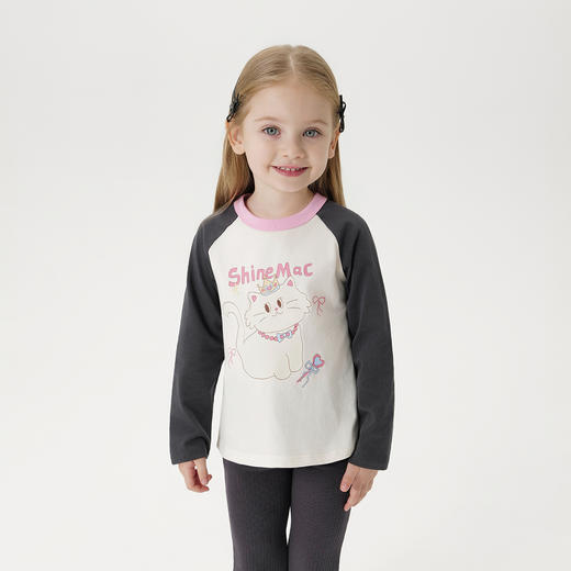 马克珍妮女童活力撞色插肩袖T恤 宝宝上衣2025年春装新款250235 商品图1