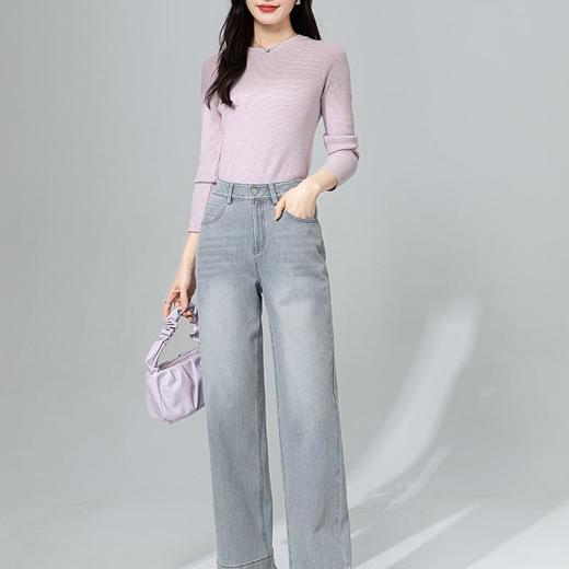 【高货xg】全新升级【铂金会员183/天猫239/差价56】(33925) 洛诗琳灰色九分直筒牛仔裤2025春夏新款高腰显瘦阔腿裤女 商品图3