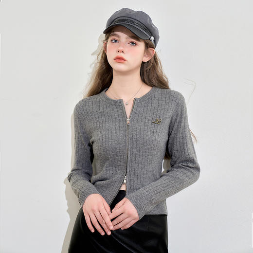 高级感精致双开拉链柔软保暖毛衣外套女早春圆领长袖上衣V3642455 商品图2