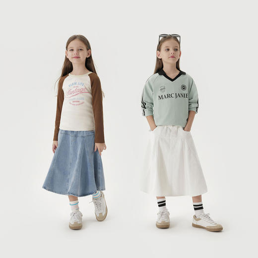 马克珍妮女童甜酷牛仔半身裙儿童百搭荷叶裙2025年春装新款250135 商品图2