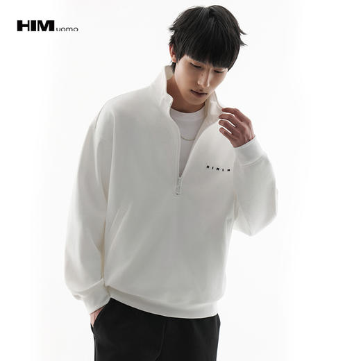 HIM漢崇  半拉链立领套头卫衣男简约绒面烧花宽松休闲上衣2025秋季 商品图0