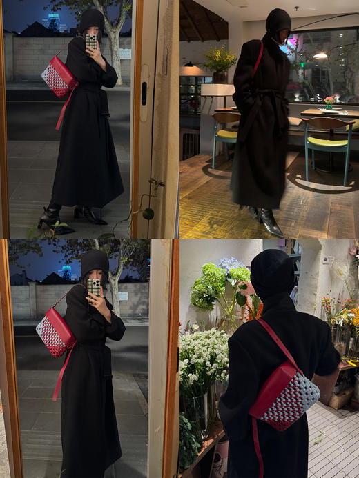 HIDEMI 极简廓形设计感翻领式宽肩垫肩宽长款西装腰带式斜纹大衣 商品图1