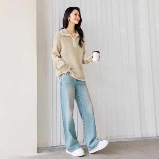 IC 100%绵羊毛撞色包边毛衣女2025新款气质休闲高级针织上衣 商品图1