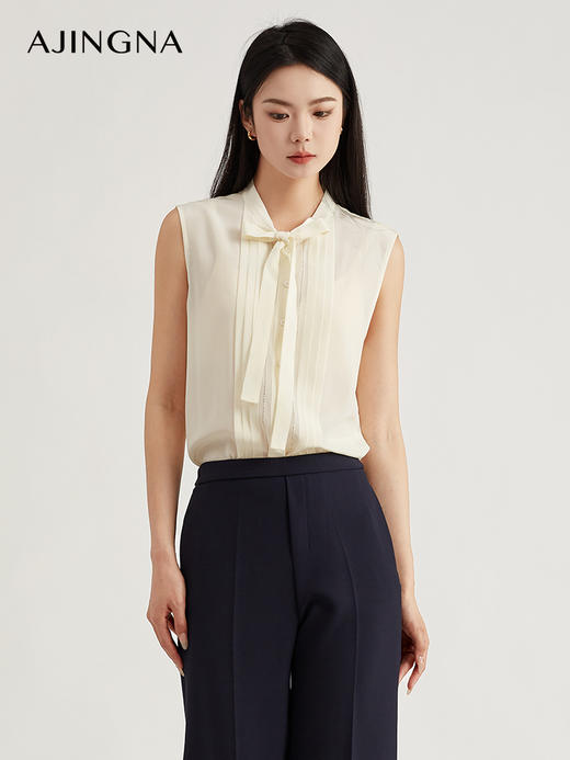 【商场同款】阿菁娜桑蚕丝简约气质飘带衬衫背心A30X201008 商品图1